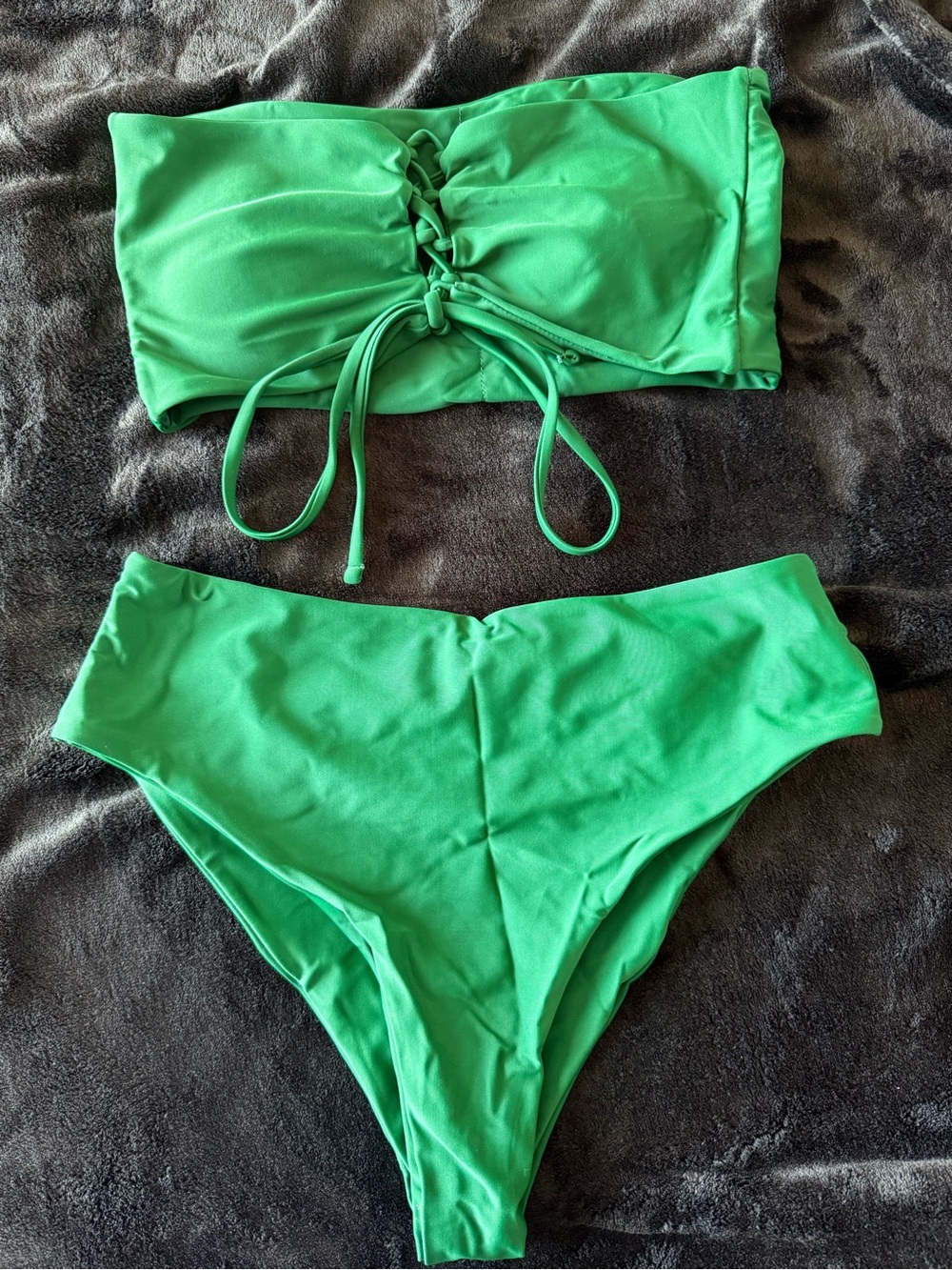 Zaful Green Lace-Up Bandeau High-Waist Bikini